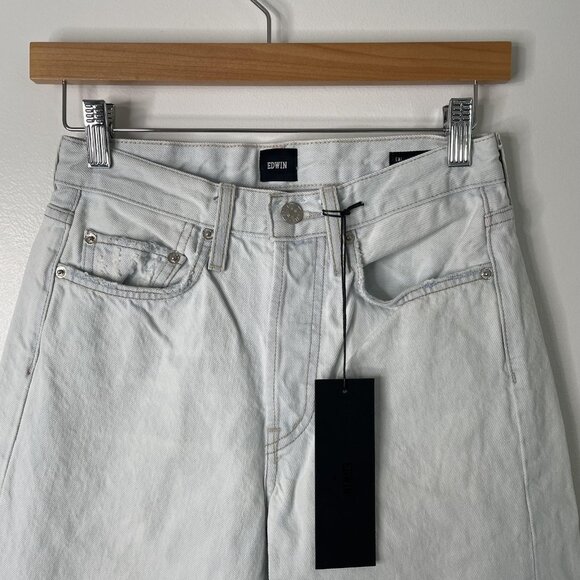 Edwin Jeans Womens 24 Light Wash CAI Straight Ripped Button Fly USA High Hopes - Picture 2 of 14